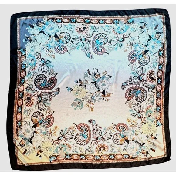2/$30 NEW White Aqua Ivory Gray Black Floral Delicate Flower Silky Fashion Scarf - Picture 3 of 14